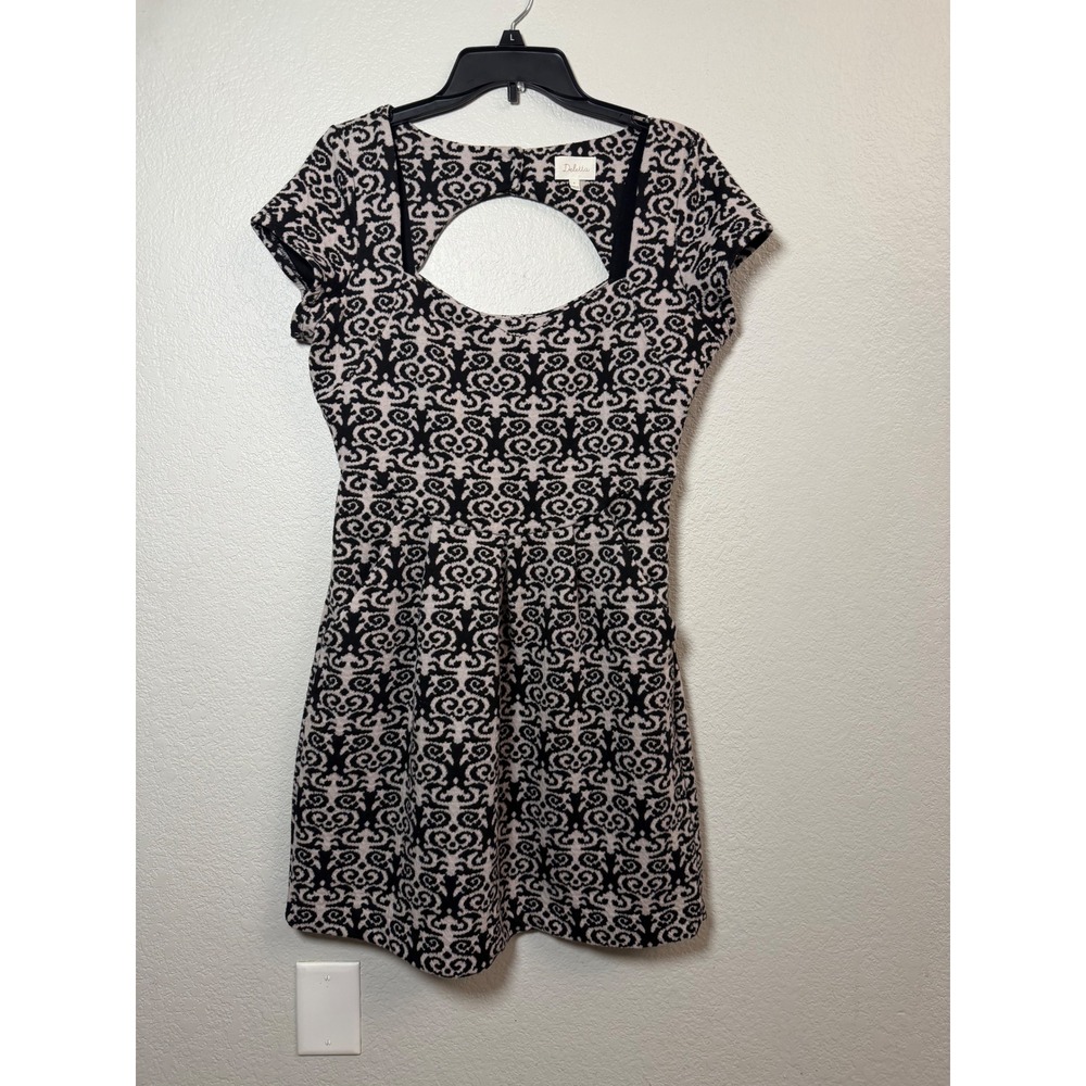 Deletta Anthropologie Damask Jacquard Cutout Back Dress Black Cream Medium